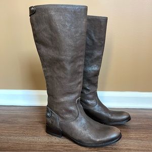 Frye Brown Leather Tall Combat/Moto Boots